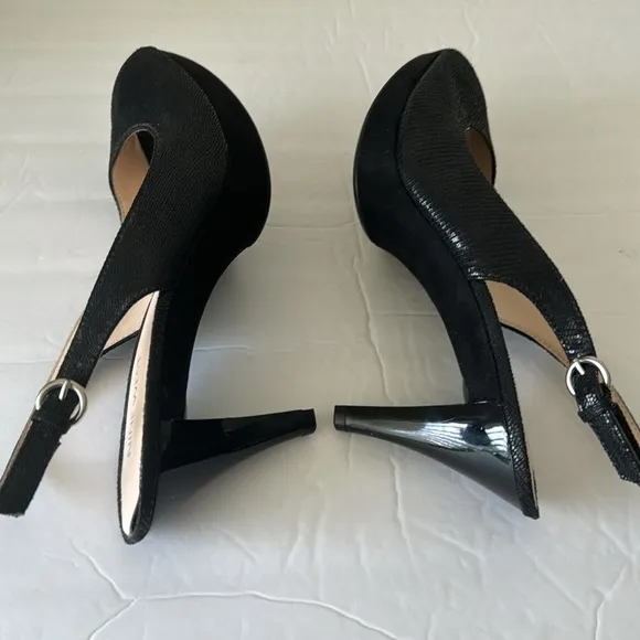 Nine West Jeopardy Peep Toe Slingback Pumps Sandals Heels Black 8.5
