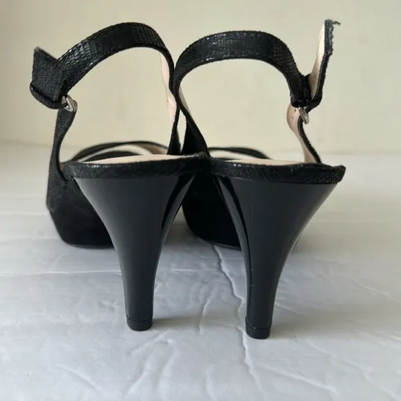 Nine West Jeopardy Peep Toe Slingback Pumps Sandals Heels Black 8.5
