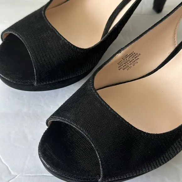 Nine West Jeopardy Peep Toe Slingback Pumps Sandals Heels Black 8.5