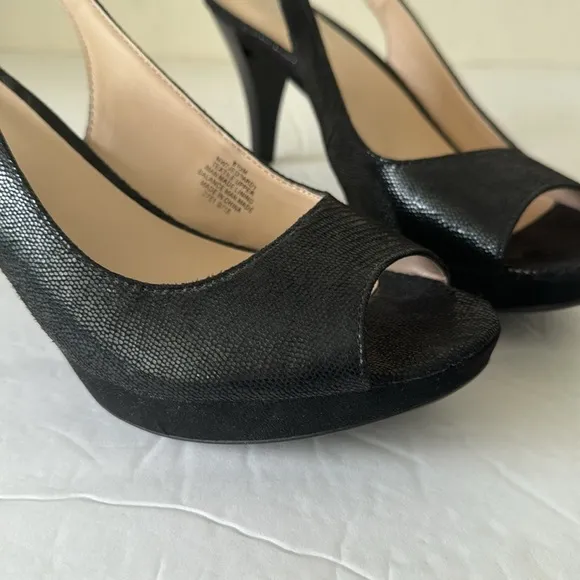 Nine West Jeopardy Peep Toe Slingback Pumps Sandals Heels Black 8.5