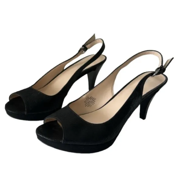 Nine West Jeopardy Peep Toe Slingback Pumps Sandals Heels Black 8.5