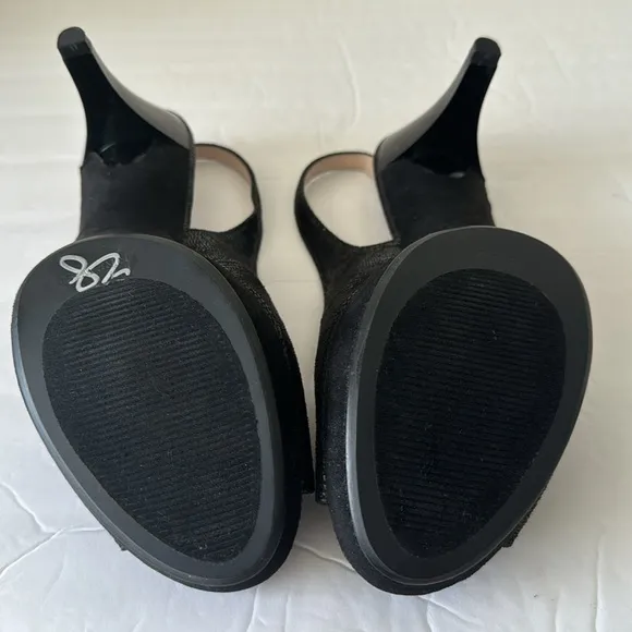 Nine West Jeopardy Peep Toe Slingback Pumps Sandals Heels Black 8.5