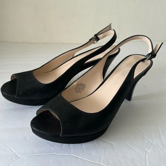Nine West Jeopardy Peep Toe Slingback Pumps Sandals Heels Black 8.5