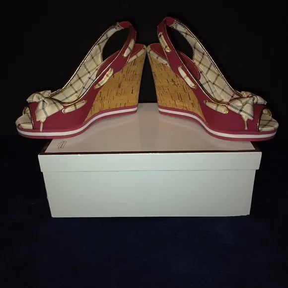 NWB Coach Twirling Cotton Peep Toe Cork wedge Sandals Women's Size 7.5