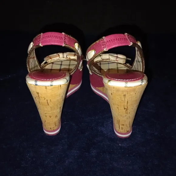NWB Coach Twirling Cotton Peep Toe Cork wedge Sandals Women's Size 7.5