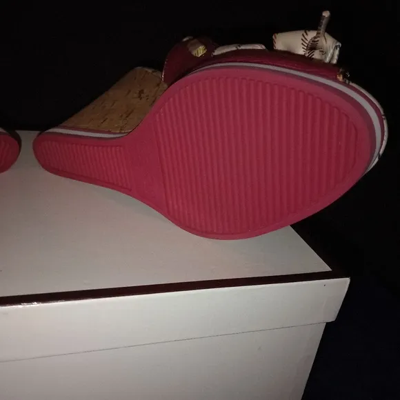 NWB Coach Twirling Cotton Peep Toe Cork wedge Sandals Women's Size 7.5
