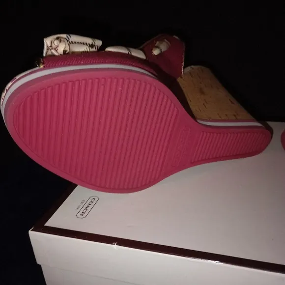 NWB Coach Twirling Cotton Peep Toe Cork wedge Sandals Women's Size 7.5