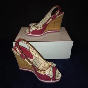 NWB Coach Twirling Cotton Peep Toe Cork wedge Sandals Women's Size 7.5