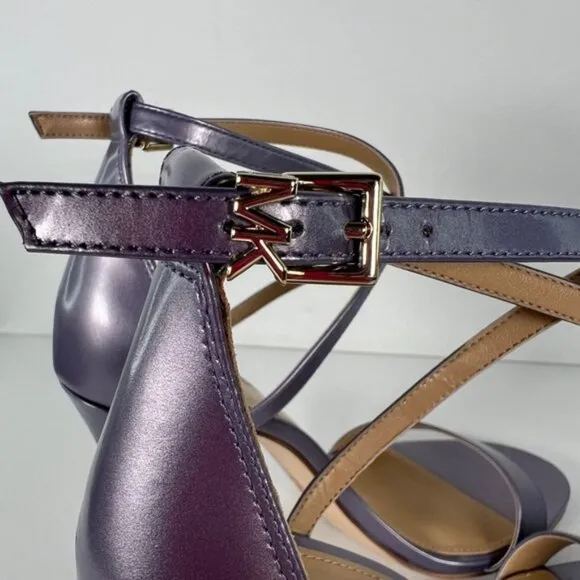 NWB MICHAEL KORS ANTONIA SANDAL PEARLIZED Orched Heel Sandal 40SOATHA1W Sz 9M