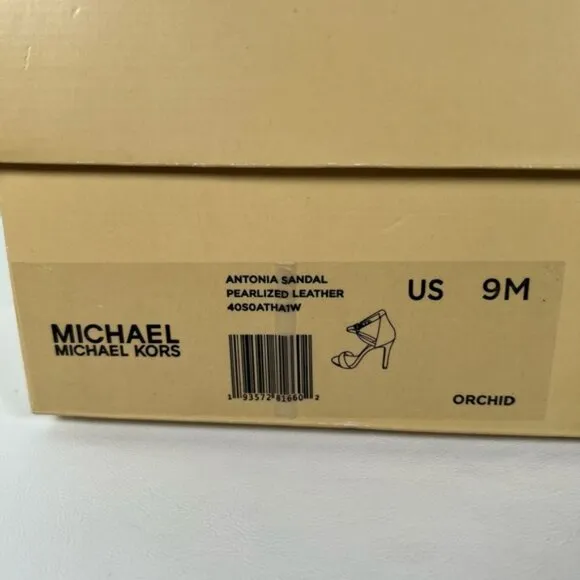 NWB MICHAEL KORS ANTONIA SANDAL PEARLIZED Orched Heel Sandal 40SOATHA1W Sz 9M