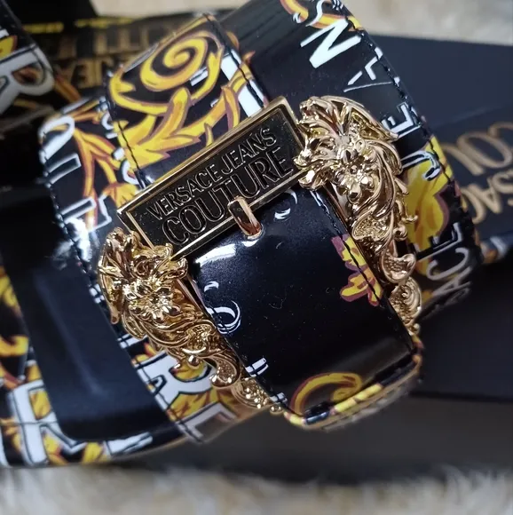 NWB, Versace Jeans Couture Black &amp; Yellow Millie Sandals