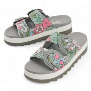 NWOB Cougar Pepa Floral Leather Dual-Buckle Slide Sandals