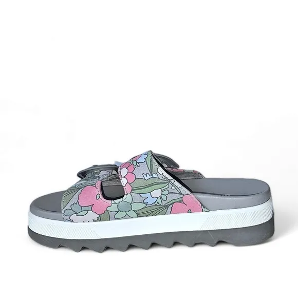 NWOB Cougar Pepa Floral Leather Dual-Buckle Slide Sandals