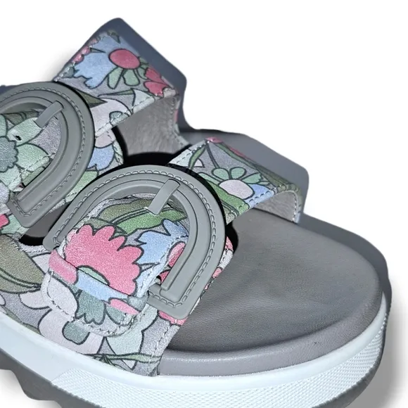 NWOB Cougar Pepa Floral Leather Dual-Buckle Slide Sandals
