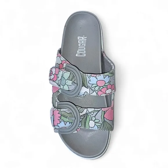 NWOB Cougar Pepa Floral Leather Dual-Buckle Slide Sandals
