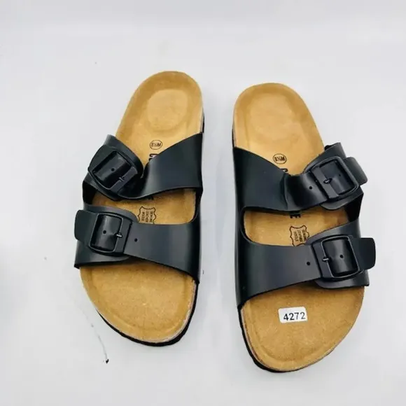 NWOB Cushionaire Lane Slide Sandals Suede Insole Faux Leather Black Mens 8.5M