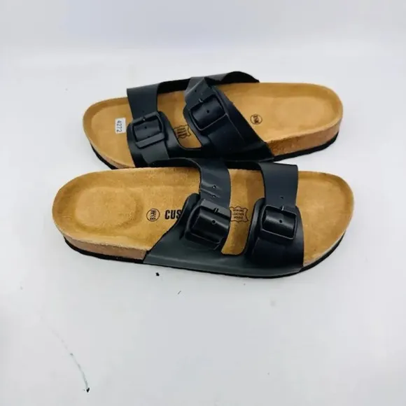 NWOB Cushionaire Lane Slide Sandals Suede Insole Faux Leather Black Mens 8.5M