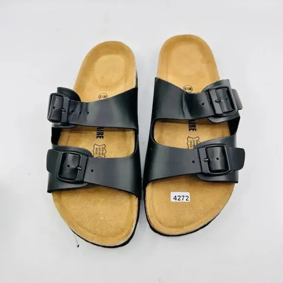 NWOB Cushionaire Lane Slide Sandals Suede Insole Faux Leather Black Mens 8.5M
