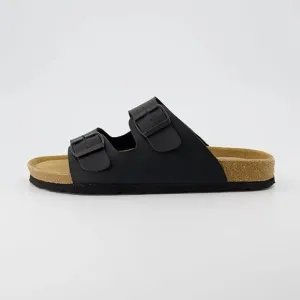 NWOB Cushionaire Lane Slide Sandals Suede Insole Faux Leather Black Mens 8.5M