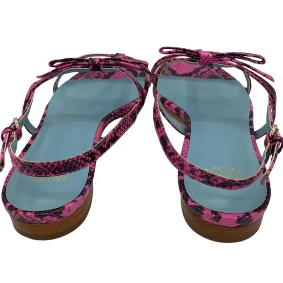 NWOB Frances Valentine Pink Lily Snake Skin Print Leather Sandals -Sz 8.5