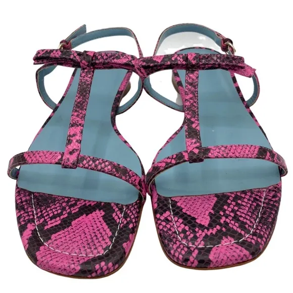 NWOB Frances Valentine Pink Lily Snake Skin Print Leather Sandals -Sz 8.5