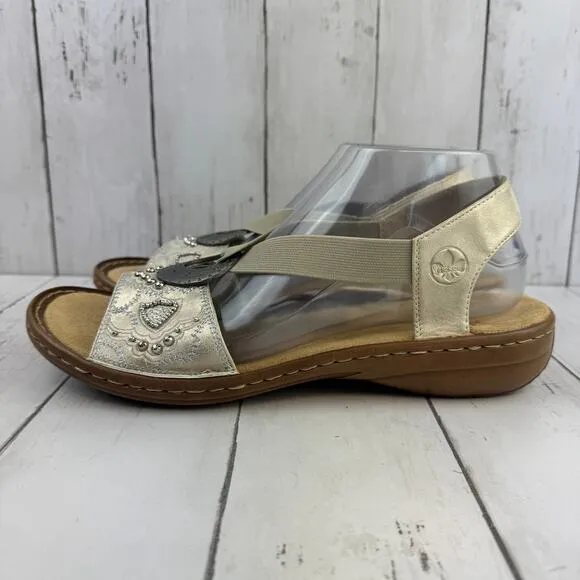 NWOB Rieker Off White Regina B9 Comfort Strap Sandal Size 41/9.5