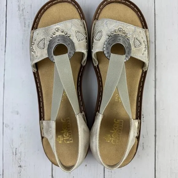 NWOB Rieker Off White Regina B9 Comfort Strap Sandal Size 41/9.5