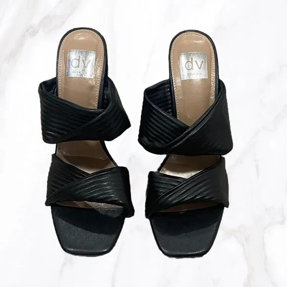 NWOT Dolce Vita Women's Black Emeley Slip-On Double Band Heeled Sandals, Size 10