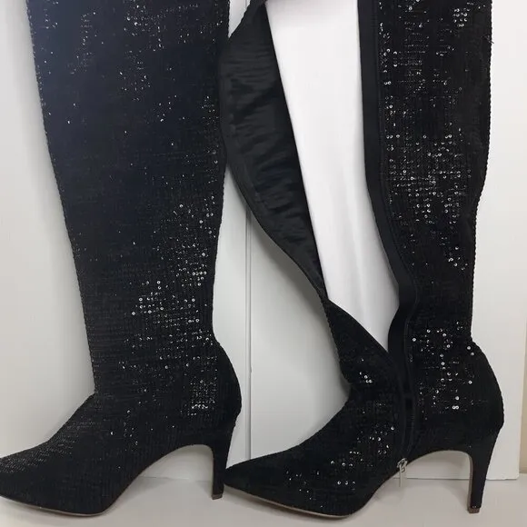 NWOT Eloquii Sequin Amelia Over the Knee Black Heeled Boots 12W