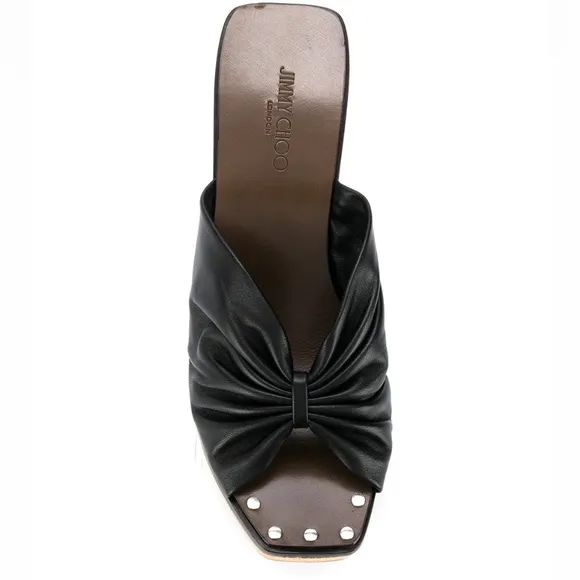NWOT Jimmy Choo June 90 Leather Wedge Sandals In Black
