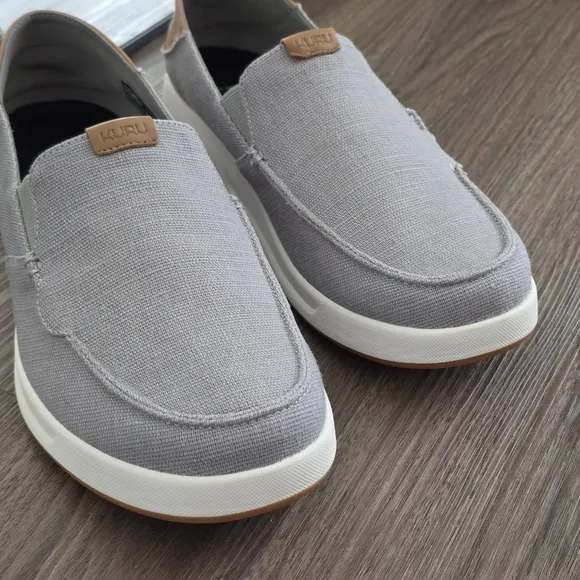 NWOT KURU Pace Canvas Slip-On Men's Boat Shoes, Lead Gray-Cedar Brown 10.5