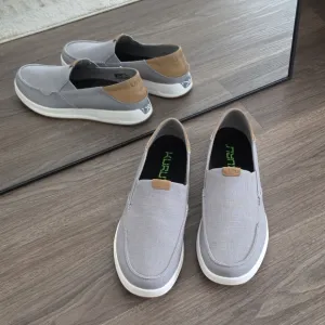 NWOT KURU Pace Canvas Slip-On Men's Boat Shoes, Lead Gray-Cedar Brown 10.5