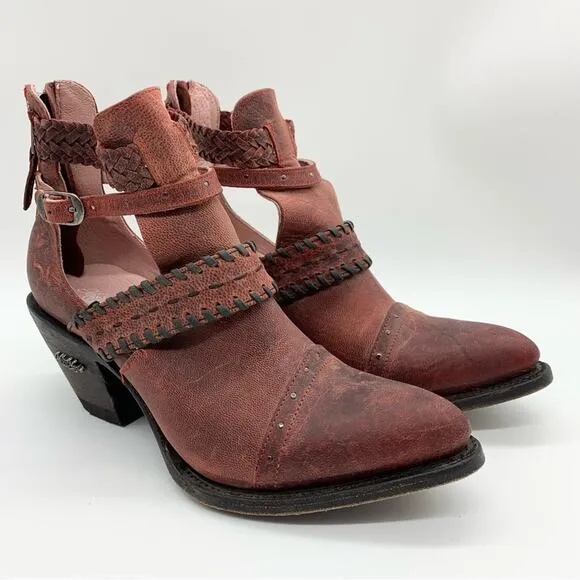 NWOT Miss Macie I Dare You Distressed Leather Healed Ankle Booties Red Size 6.5