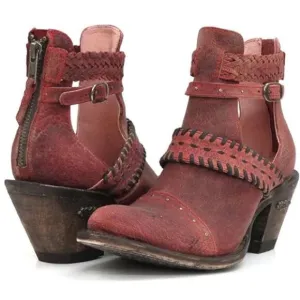 NWOT Miss Macie I Dare You Distressed Leather Healed Ankle Booties Red Size 6.5