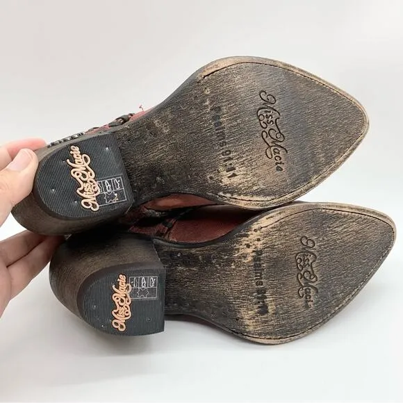 NWOT Miss Macie I Dare You Distressed Leather Healed Ankle Booties Red Size 6.5