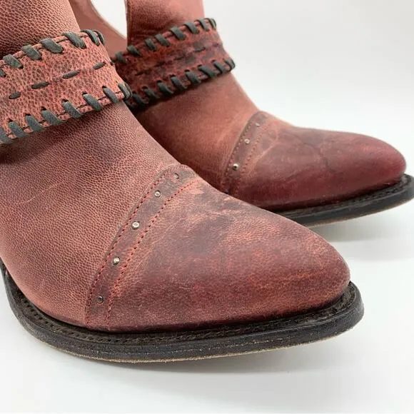 NWOT Miss Macie I Dare You Distressed Leather Healed Ankle Booties Red Size 6.5