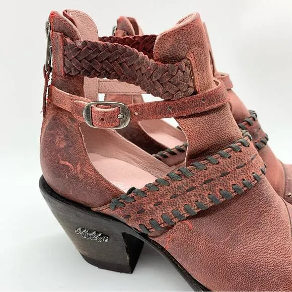 NWOT Miss Macie I Dare You Distressed Leather Healed Ankle Booties Red Size 6.5