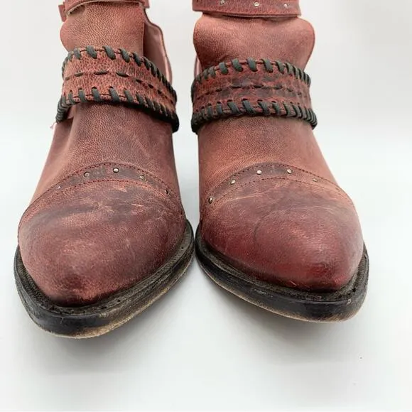 NWOT Miss Macie I Dare You Distressed Leather Healed Ankle Booties Red Size 6.5