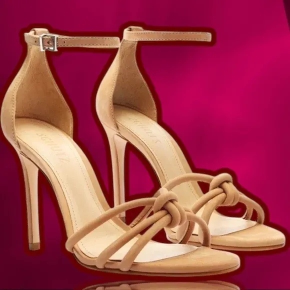 NWOT SCHUTZ ‘Khemira’ Ankle Strap Heeled Sandals in “Honey Beige” Nubuck Size 10