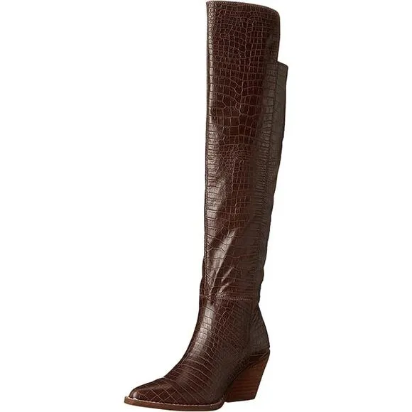 NWOT Zodiac Ronson Faux Leather Crocodile Embossed Over the Knee Boot Brown US 8