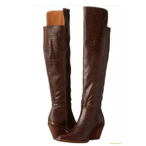 NWOT Zodiac Ronson Faux Leather Crocodile Embossed Over the Knee Boot Brown US 8