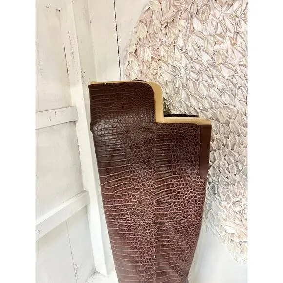NWOT Zodiac Ronson Faux Leather Crocodile Embossed Over the Knee Boot Brown US 8