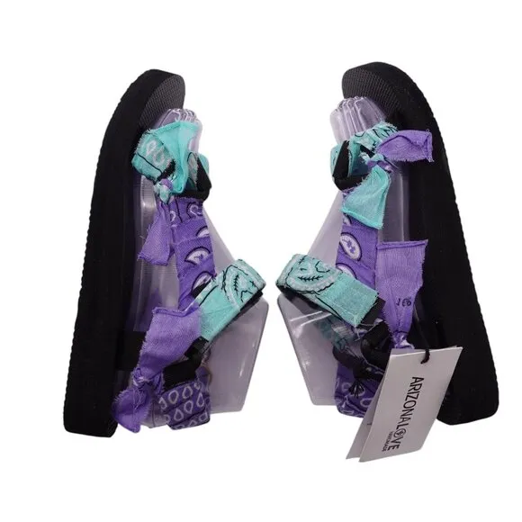 NWT Arizona Love Trekky Apache Bandana Sandals Sz 39 Green Purple Casual