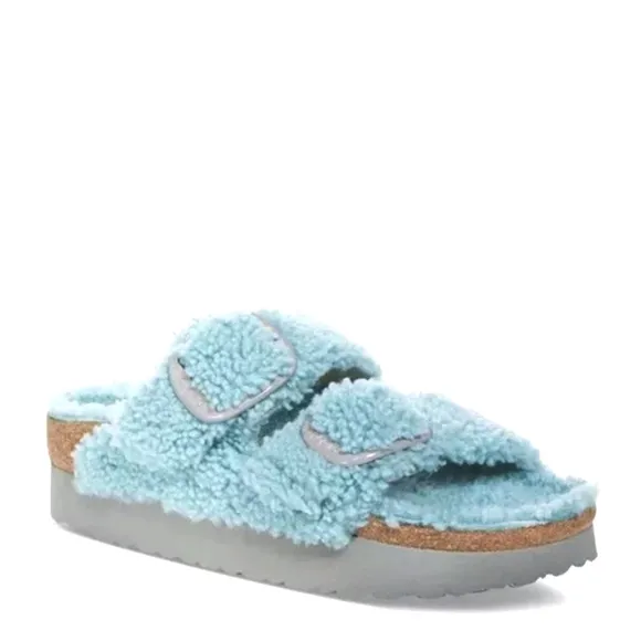NWT Birkenstock Papillio Arizona Shearling Sandals In Blue Size EU 36 $169