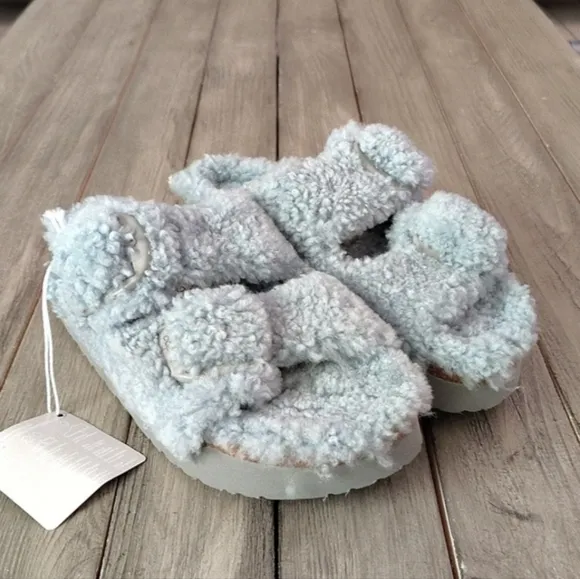 NWT Birkenstock Papillio Arizona Shearling Sandals In Blue Size EU 37 $169