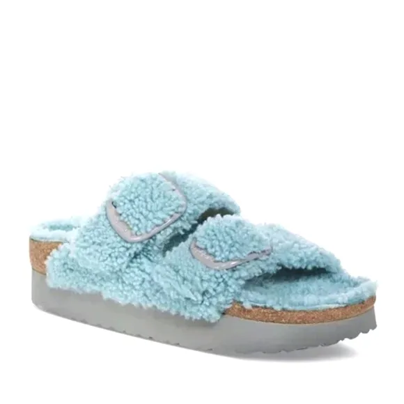 NWT Birkenstock Papillio Arizona Shearling Sandals In Blue Size EU 37 $169