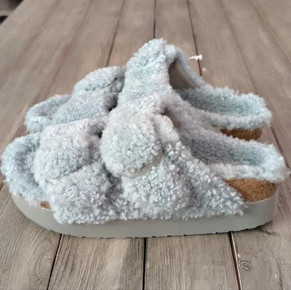 NWT Birkenstock Papillio Arizona Shearling Sandals In Blue Size EU 37 $169