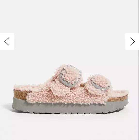 NWT Birkenstock Papillio Arizona Shearling Sandals In Pale Pink Size EU 37 $169