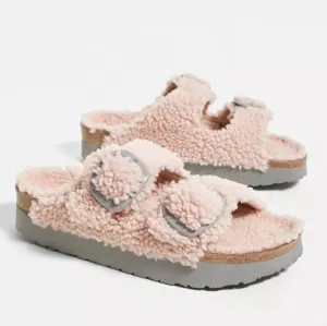 NWT Birkenstock Papillio Arizona Shearling Sandals In Pale Pink Size EU 37 $169