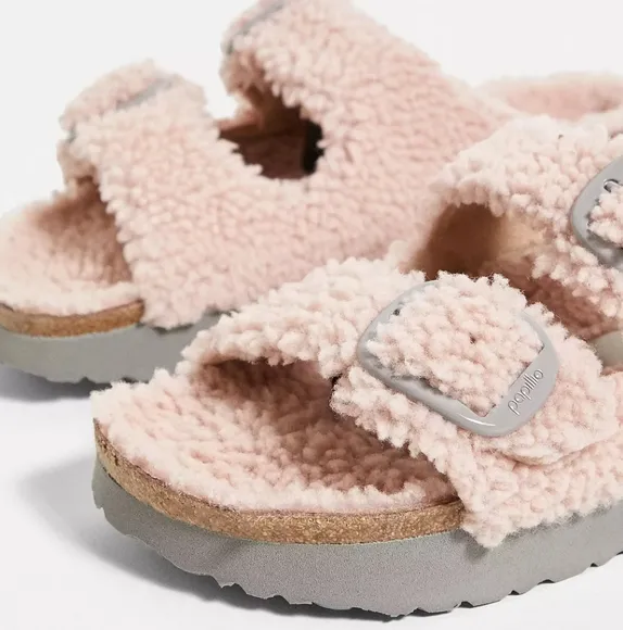 NWT Birkenstock Papillio Arizona Shearling Sandals In Pale Pink Size EU 37 $169